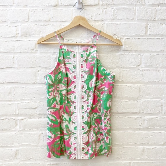 Lilly Pulitzer || Annabelle Tank Top in Hotty Pink + Green 2 - Picture 1 of 8